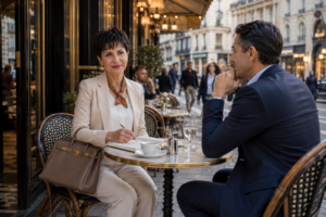 American buyer exploring a classic Paris neighborhood street with a local property advisor in 2026