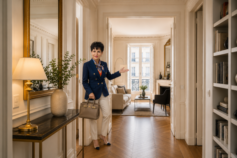 Elegant Haussmann Paris apartment interior with tall windows and parquet floors appealing to Swiss and Luxembourg luxury property buyers