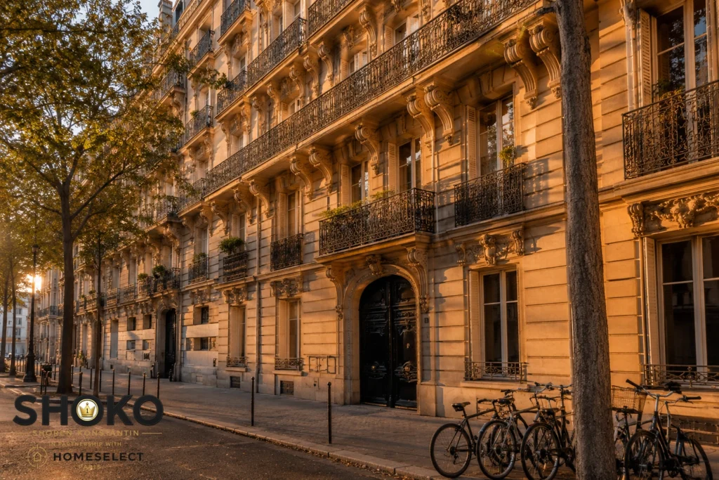 Classic Parisian Haussmann apartment building facade reflecting long-term value stability through economic cycles