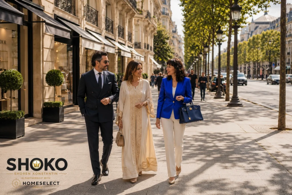 SHOKO discussing Paris luxury real estate misconceptions with international buyers in a Haussmann apartment
