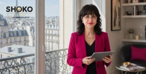Swiss buyer comparing Paris real estate prices to Geneva and Zurich on a tablet
